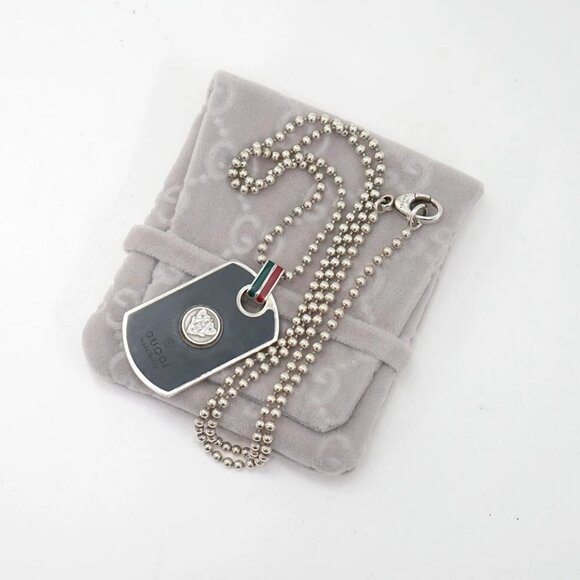 GUCCI Logo Crest Emblem Ball Chain Necklace 23" Silver 925 Auth w/Bag - Picture 1 of 6